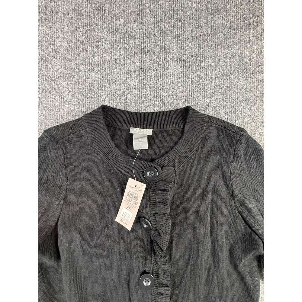 Ann Taylor Cardigan Sweater Womens Petite SP Black Ruffle Button Front Knit - Picture 4 of 10